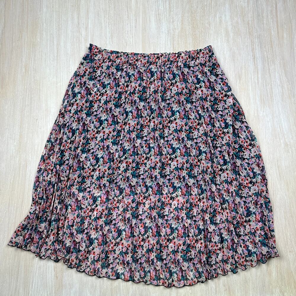 Disney Cinderella Floral Print Charming Pleated Elastic Stretch Midi Skirt XL
